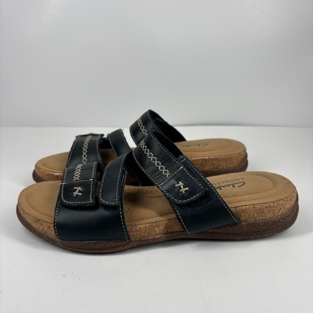 Clarks Roseville Bay Women's US 9M Black Leather Comfort Strappy Slide Sandals - Picture 9 of 16